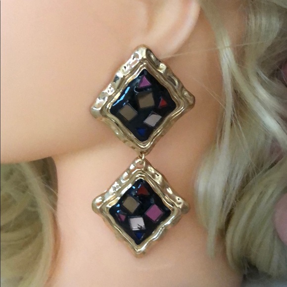 Earrings multicolor rhombs NWOT - Picture 2 of 5